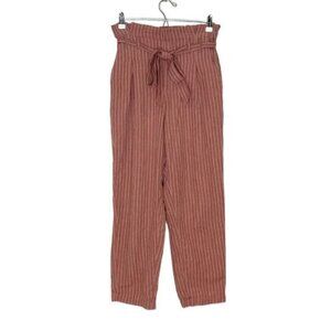 AMERICAN EAGLE womens PANTS dark rose STRIPED white LINEN trouser SIZE S/M